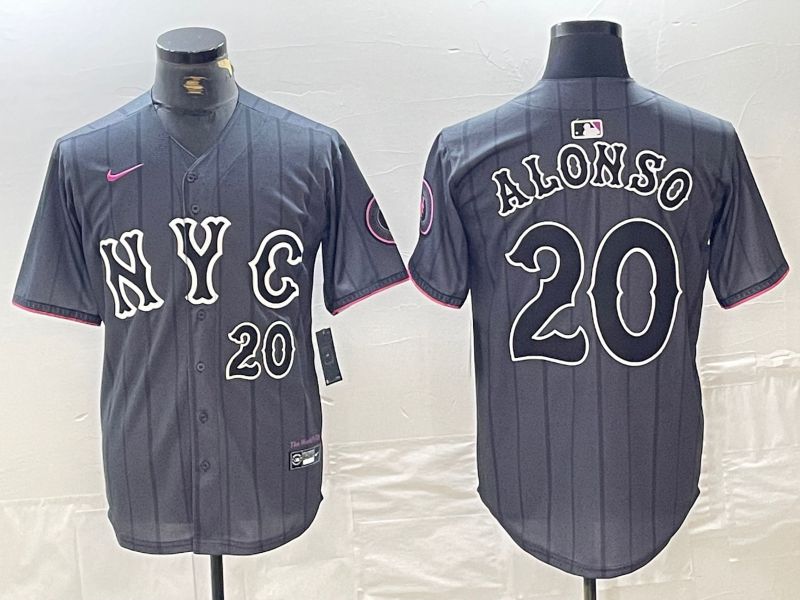 Men New York Mets 20 Alonso Black City Edition 2024 Nike MLB Jersey style 4